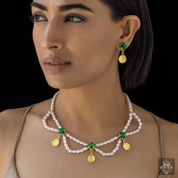 EYRA Necklace Crystal Pearl Set With Earrings
