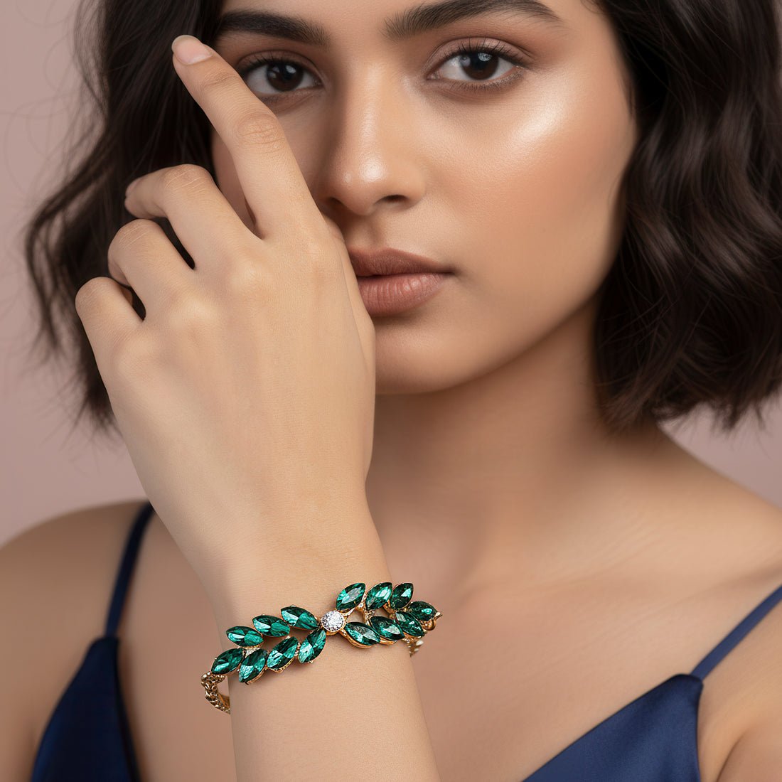 EYRA Bracelet  Anti-Tarnish Marquise Crystal Leafy-Style Chain