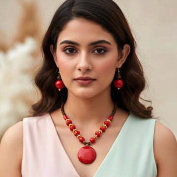 EYRA Necklace Bead & Resin Statement Set With Earrings