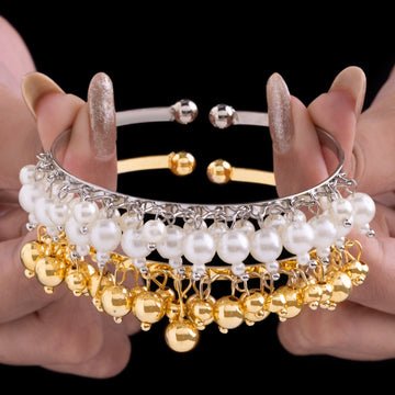 EYRA Bracelet Anti-Tarnish Golden & Pearl Bangle Set (Adjustable Size)