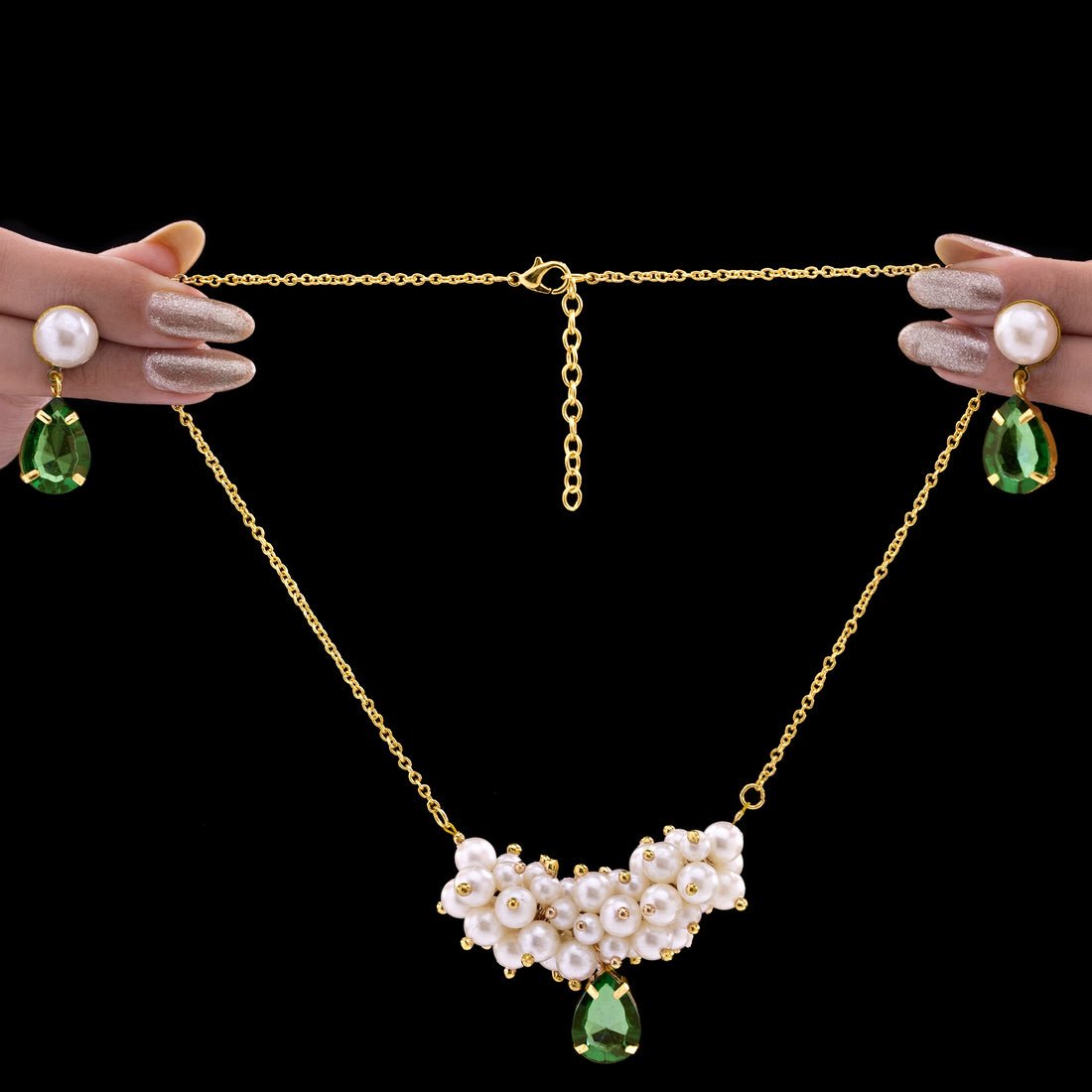 EYRA Necklace Anti-Tarnish Pearl & Crystal Set With Earrings