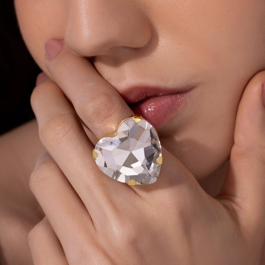 EYRA Ring Anti-Tarnish Oversized Crystal Heart (Adjustable Size)