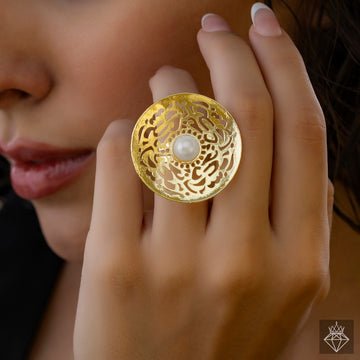 EYRA Ring Anti-Tarnish Golden Filigree With Pearl (Adjustable Size)