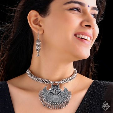 EYRA Necklace Oxidised Silver Set With Earrings
