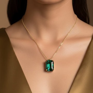 EYRA Necklace Anti-Tarnish Emerald Bliss Pendant Set With Earrings