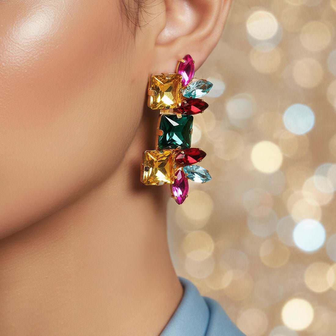 EYRA Earrings Anti-Tarnish Multi-Color Linear Statement Studs