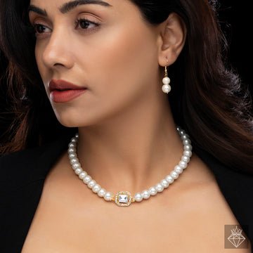 EYRA Necklace Anti-Tarnish Crystal Pearl Set With Earrings