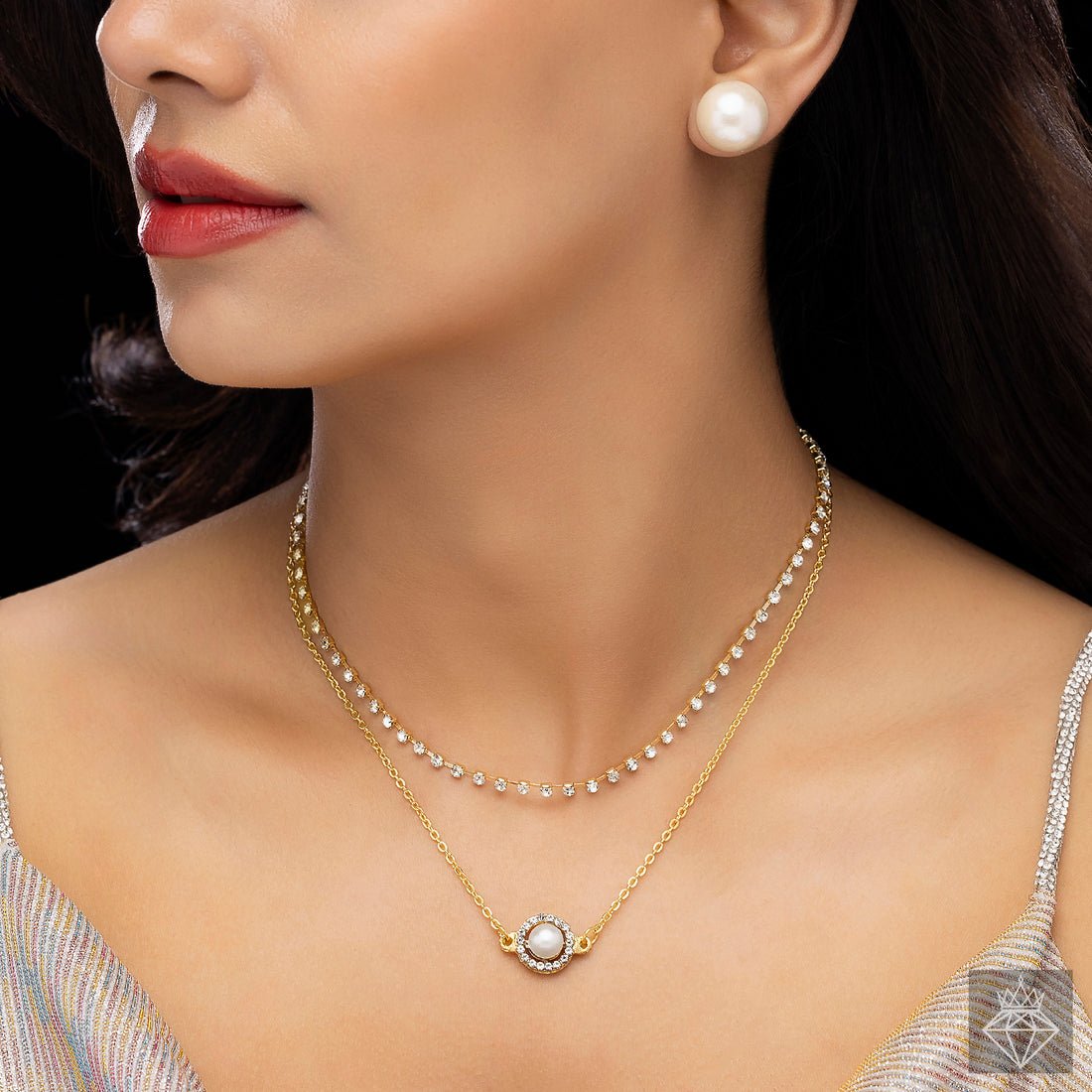 EYRA Necklace Anti-Tarnish Double Layer Set With Earrings