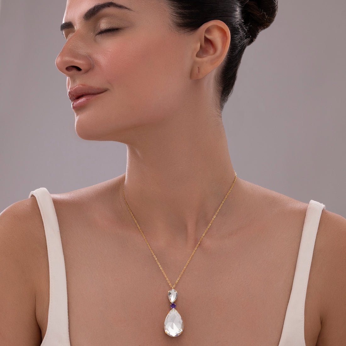 EYRA Necklace Anti-Tarnish White Drop Crystal Pendant