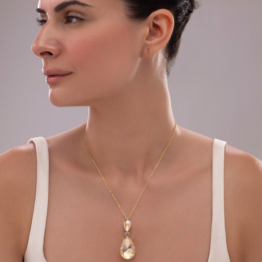 EYRA Necklace Anti-Tarnish Champagne Drop Crystal Pendant