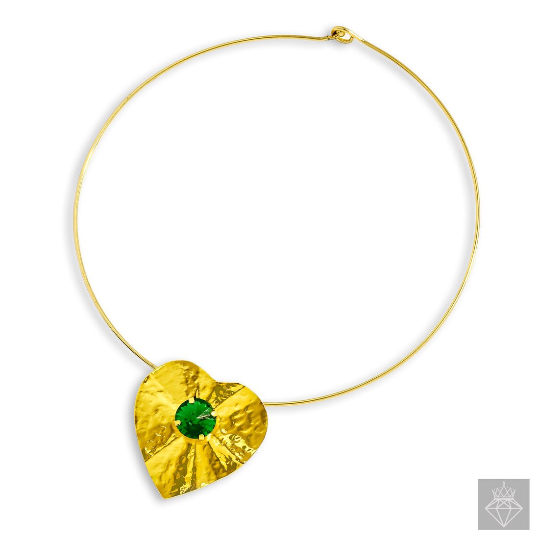 EYRA Necklace Anti-Tarnish Golden Heart Hammered With Emerald Crystal