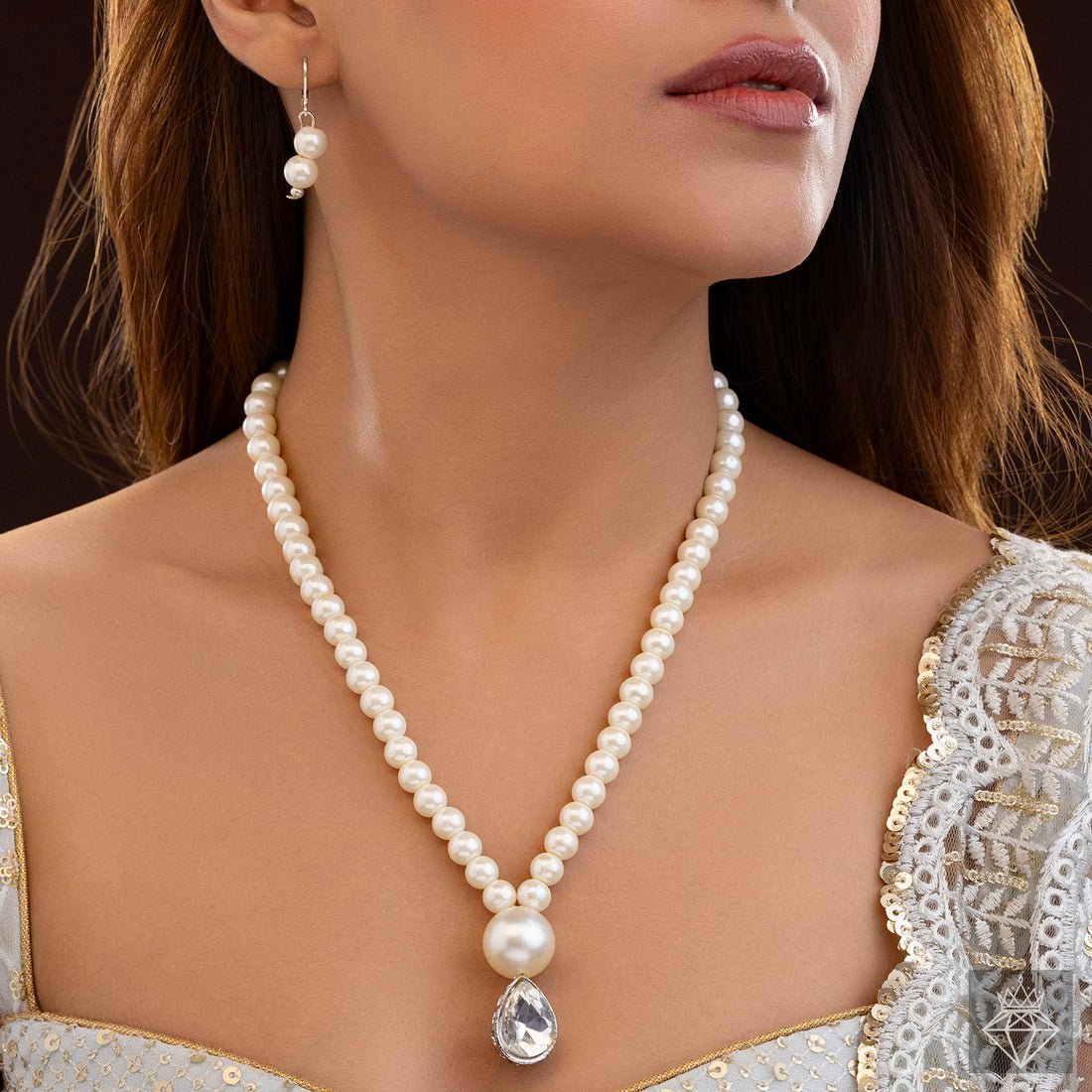 EYRA Necklace Elegant Crystal Pearl with Earrings