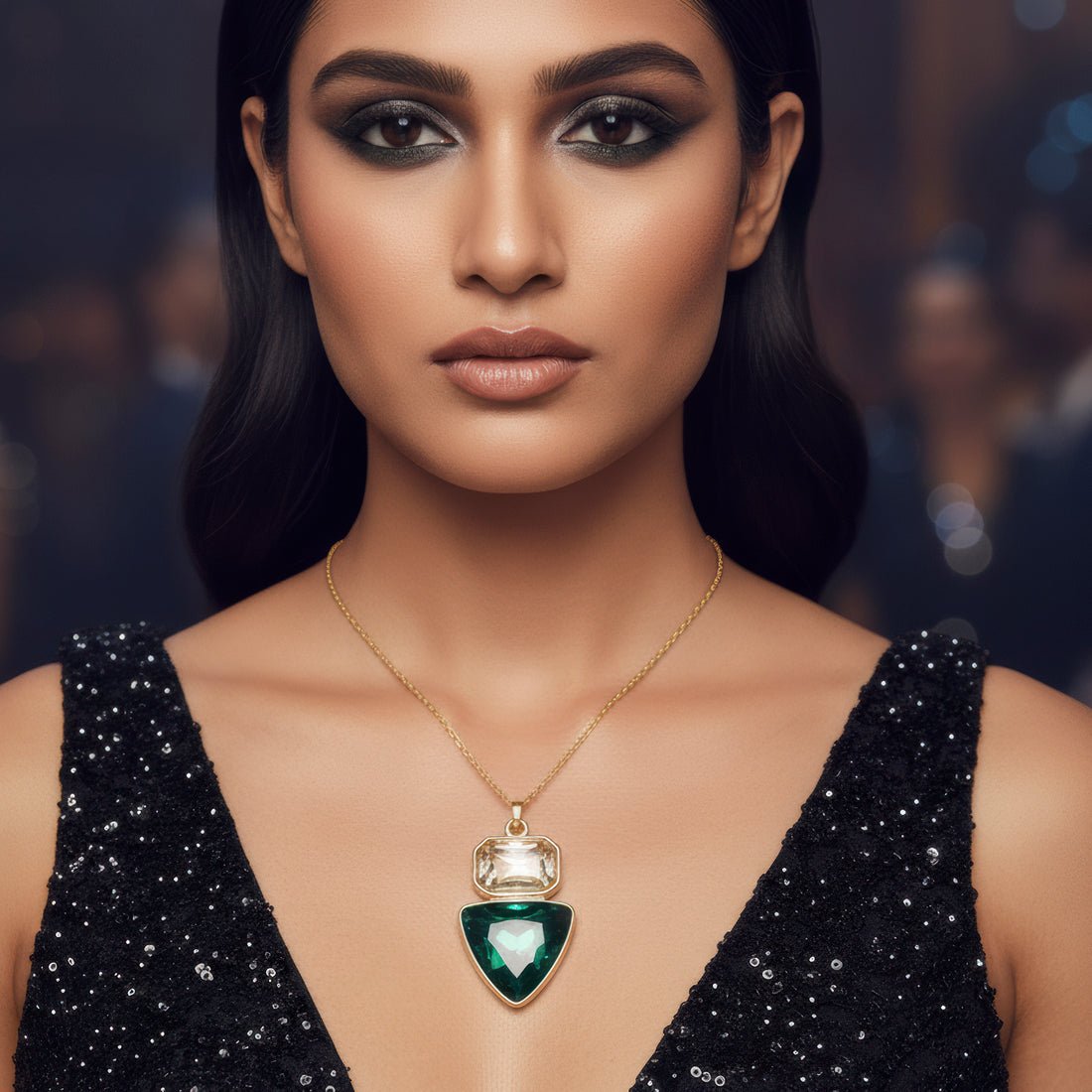 EYRA Necklace Anti-Tarnish Rectangle & Triangle Pendant with Earrings