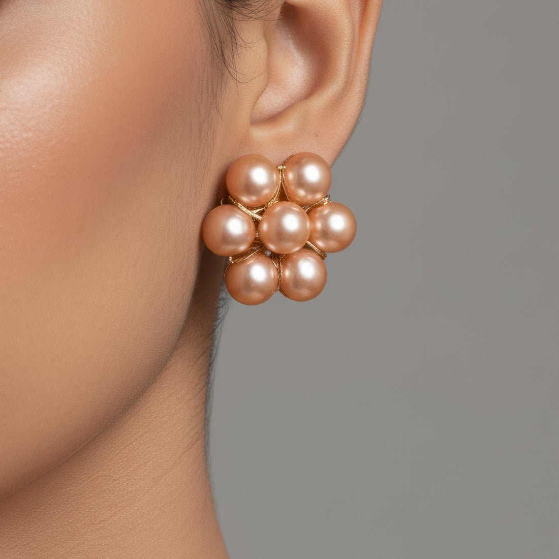 EYRA Necklace Multilayer Golden Brown Pearl Set With Earrings