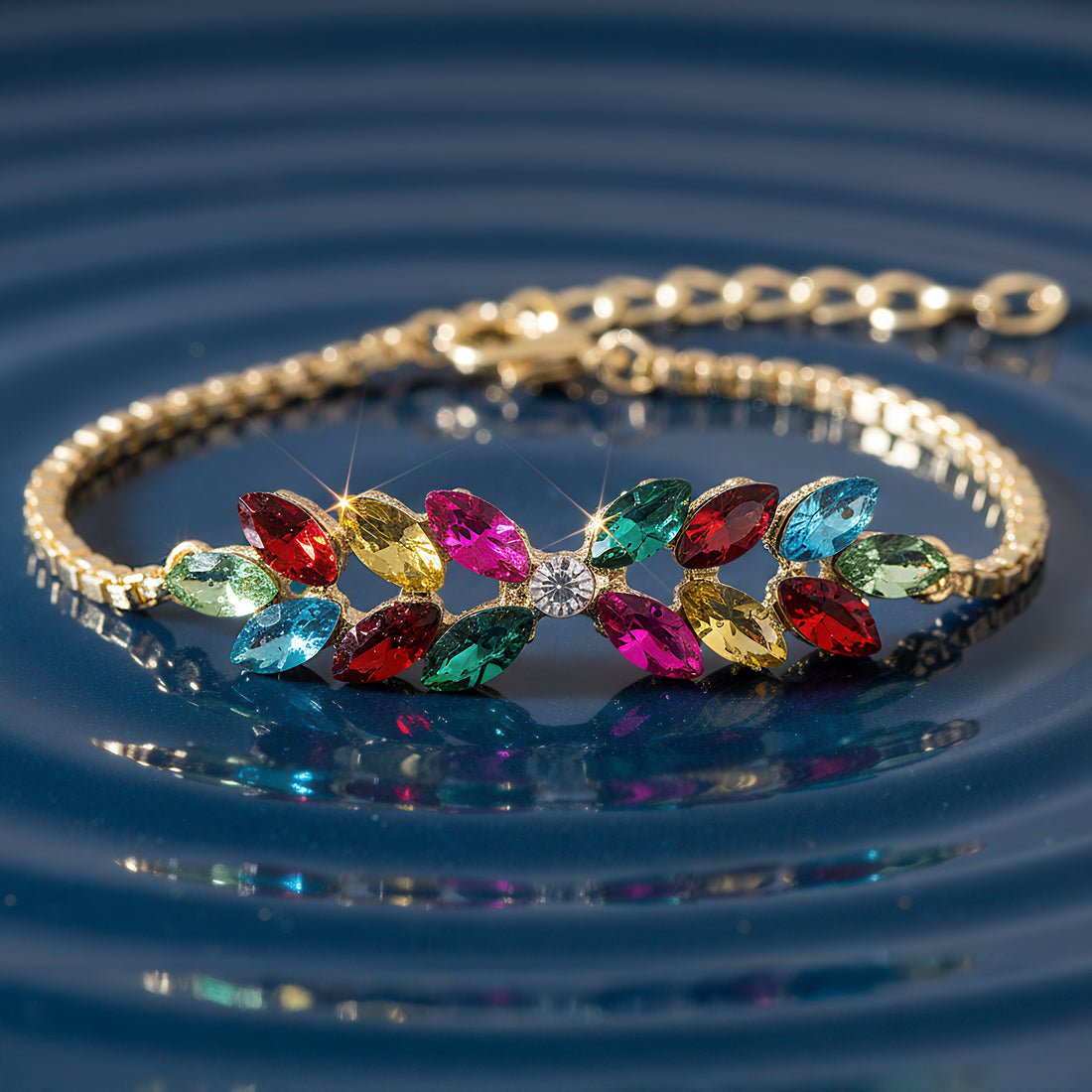 EYRA Bracelet Anti-Tarnish Multi Crystal Leafy-Style Chain (Adjustable Size)