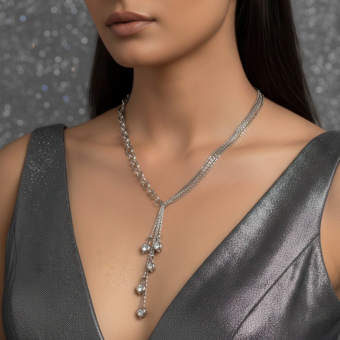 EYRA Necklace Anti-Tarnish High Fashion Silver Crystal Necklace Set With Earrings