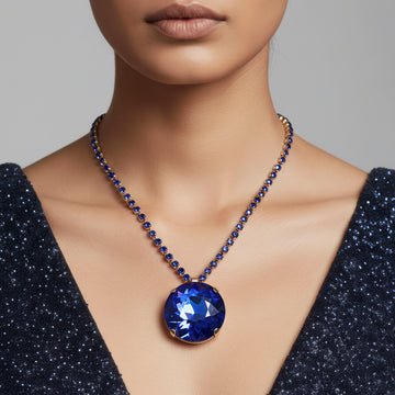 EYRA Necklace Anti-Tarnish Round Crystal Pendant Set with Earrings