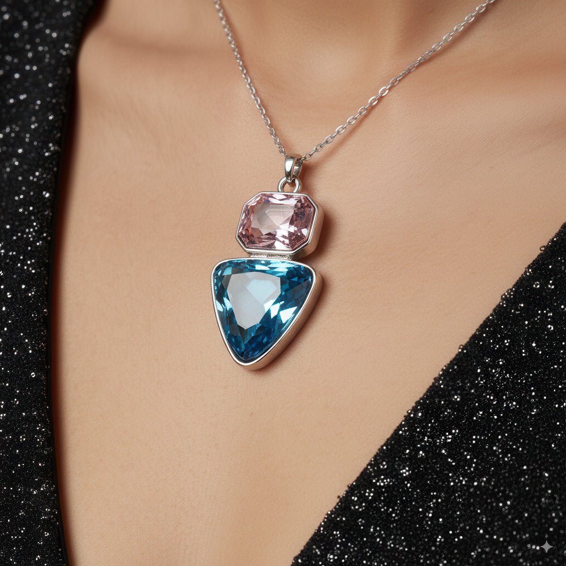 EYRA Necklace Anti-Tarnish Rectangle & Triangle Pendant with Earrings