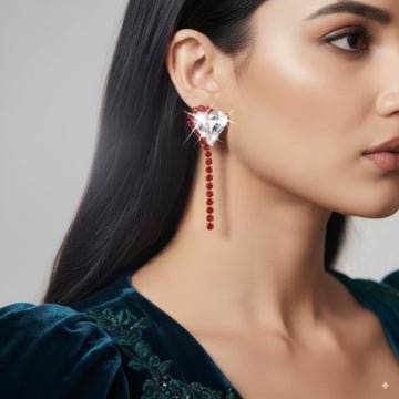 EYRA Earrings Anti-Tarnish Rhinestone Chain with Heart Crystal Danglers