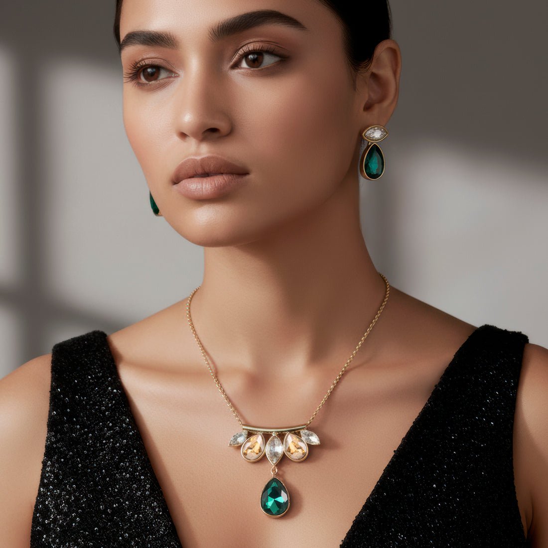 EYRA Necklace Anti-Tarnish Marquise and Drop Crystals Pendant Set with Earrings