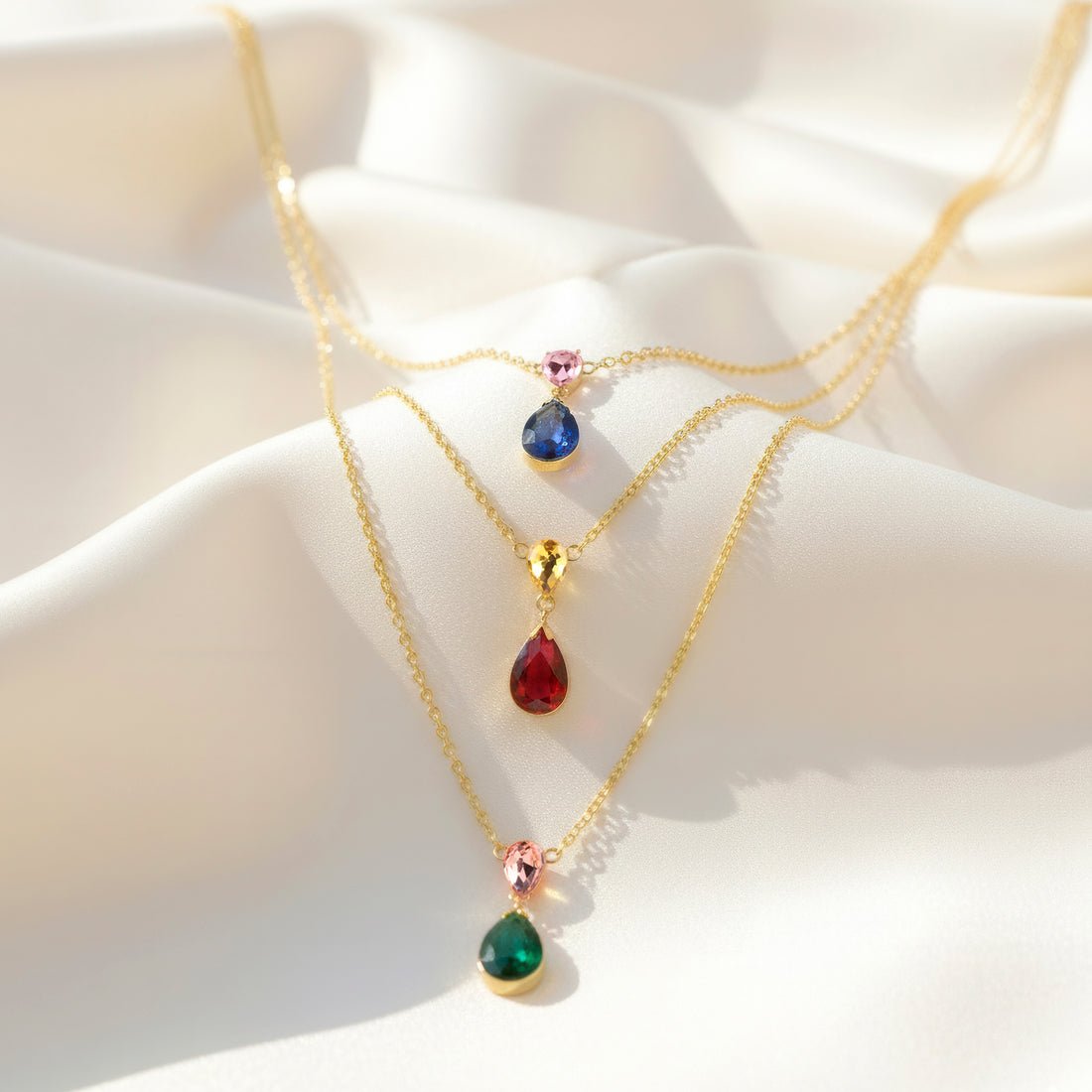 EYRA Necklace Anti-Tarnish Triple-Layer Multicoloured Crystal