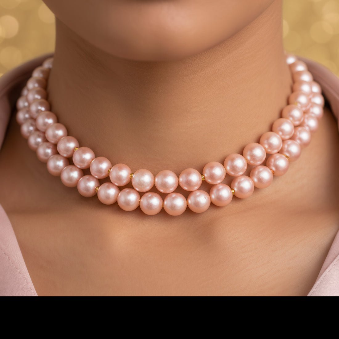 EYRA Necklace Multilayer Rose Pink Pearl Set With Earrings