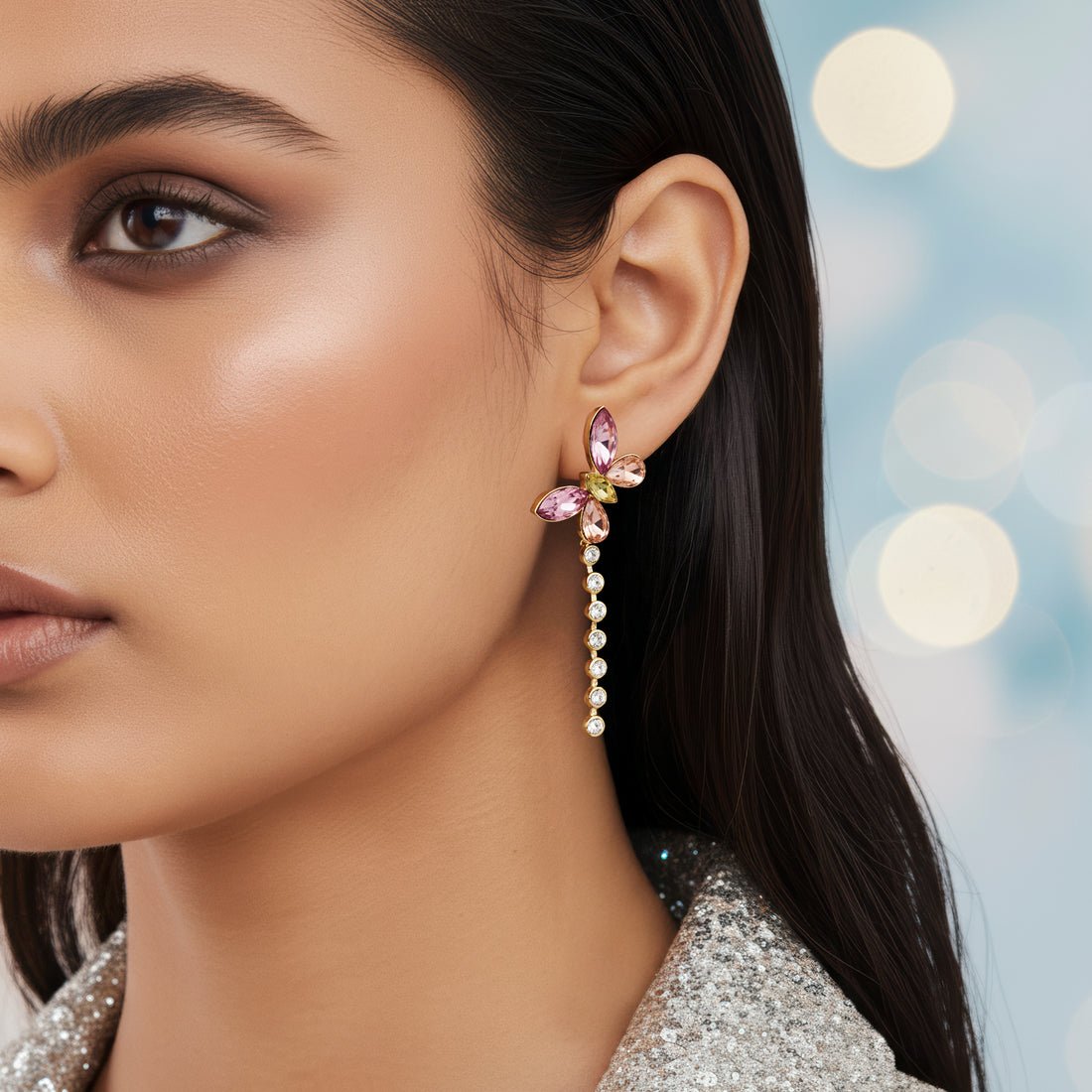 EYRA Earrings Anti-Tarnish Crystal Butterfly Danglers