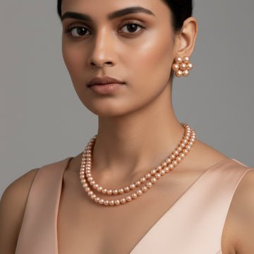 EYRA Necklace Multilayer Golden Brown Pearl Set With Earrings