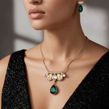 EYRA Necklace Anti-Tarnish Marquise and Drop Crystals Pendant Set with Earrings