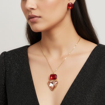 EYRA Necklace Anti-Tarnish Rectangle & Triangle Pendant with Earrings
