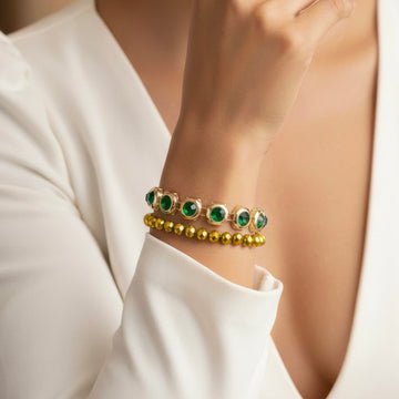 EYRA Bracelet Anti-Tarnish Pack of 2 Gold Crystal & Emerald