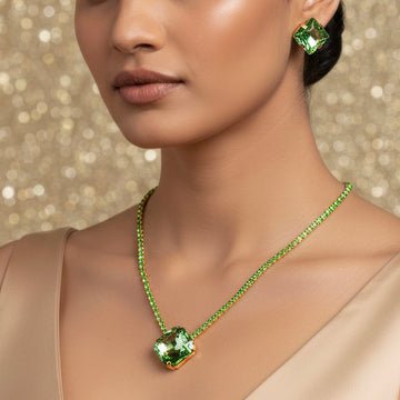 EYRA Necklace Anti-Tarnish Rhinestone Chain Pendant Set With Earrings