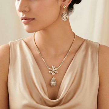 EYRA Necklace Anti-Tarnish Drop Flower Pendant Set With Earrings