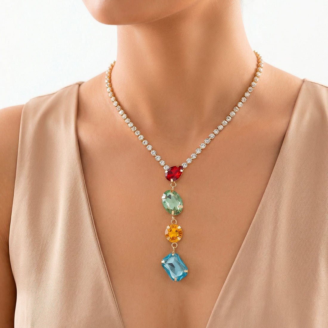 EYRA Necklace Anti-Tarnish Multicolor Shapes Pendant Set With Earrings