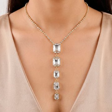 EYRA Necklace Anti-Tarnish Long Crystal Pendant Set With Earrings