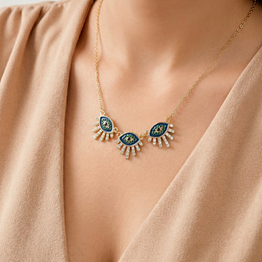 EYRA Necklace Anti-Tarnish Enamel & Evil Eye Set With Earrings
