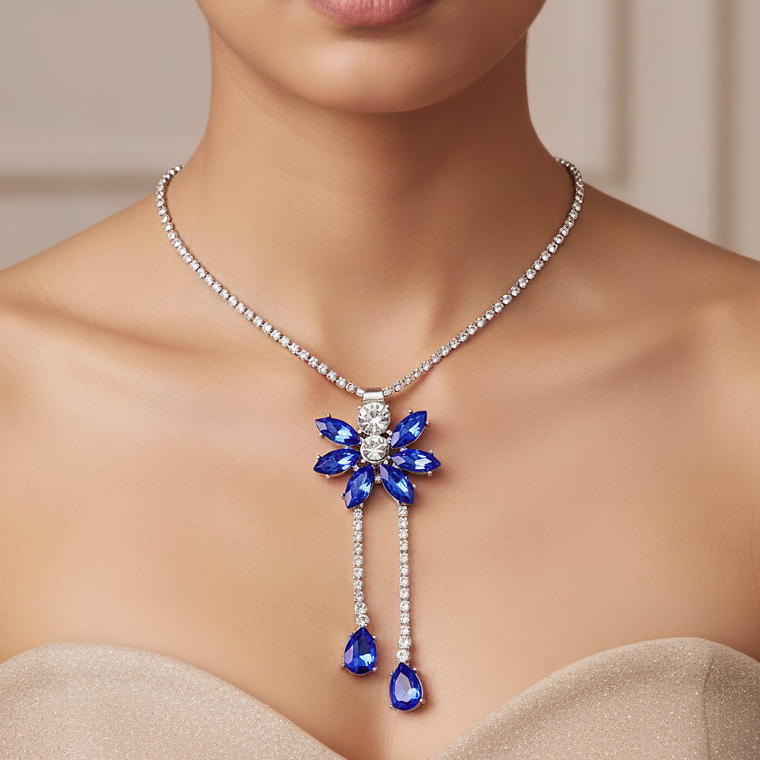 EYRA Necklace Anti-Tarnish Rhinestone Set With Earrings