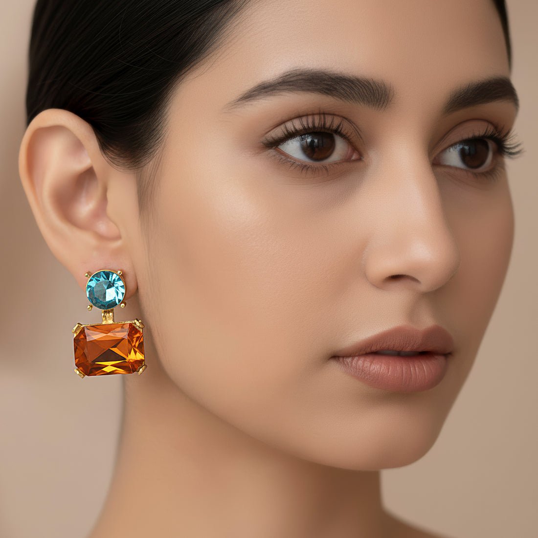 EYRA Earrings Anti-Tarnish Round & Rectangle Crystal Studs