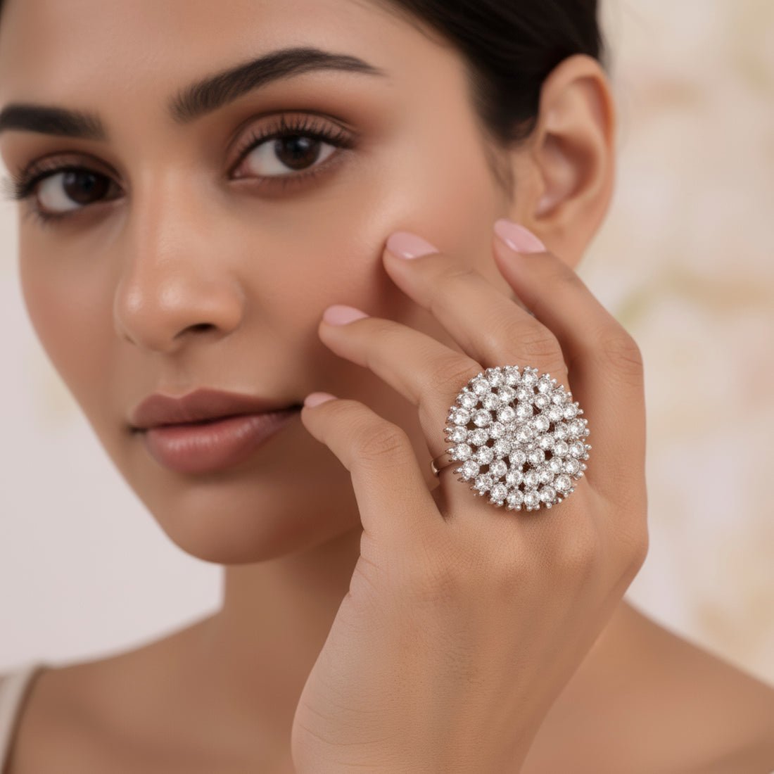 EYRA Ring Anti-Tarnish Crystal Studded Cocktail