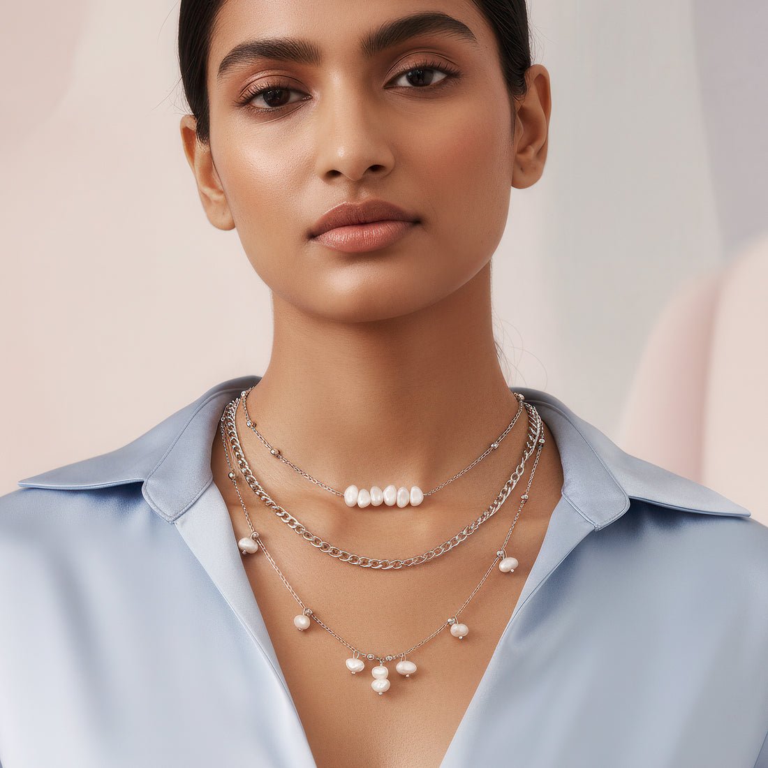 EYRA Necklace Anti-Tarnish Silver Multilayered High Fashion