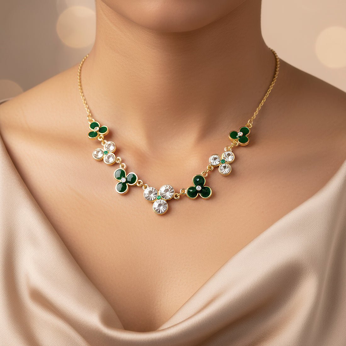 EYRA Necklace Anti-Tarnish Clubs Enamel & Crystal Set With Earrings