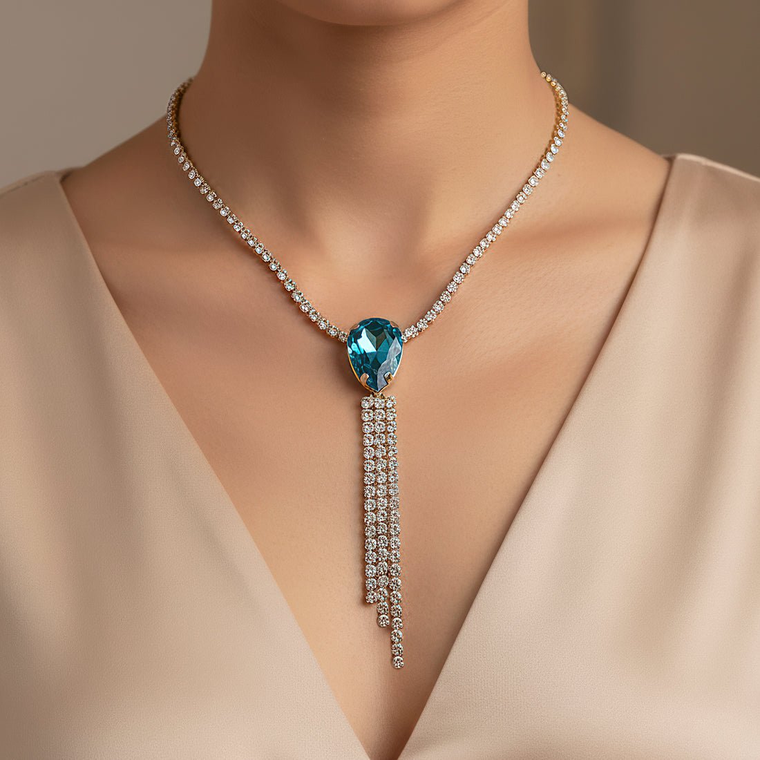 EYRA Necklace Anti-Tarnish Rhinestone Set With Earrings