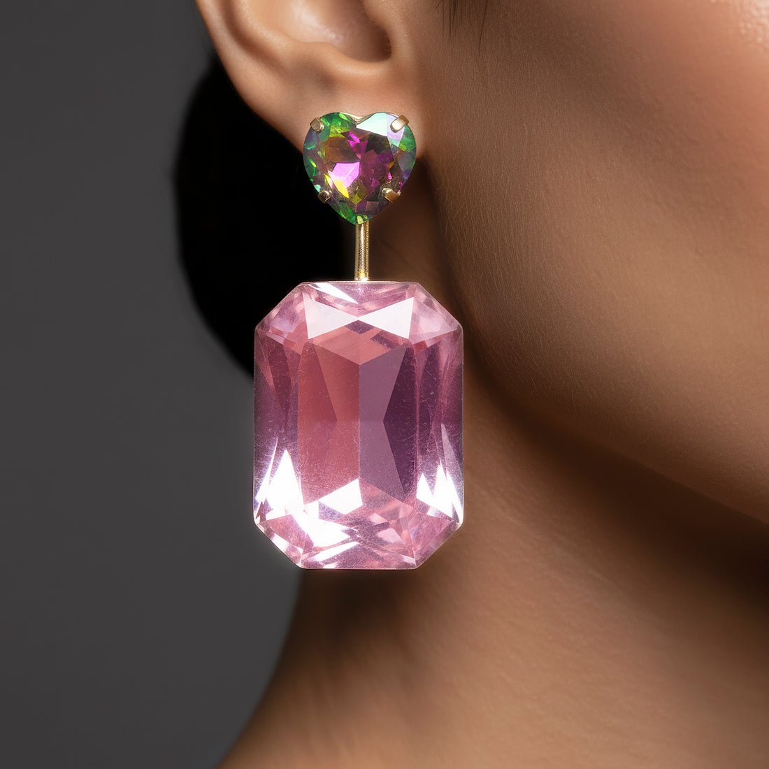 EYRA Earrings Anti-Tarnish Convertible Rainbow Heart & Crystal Studs