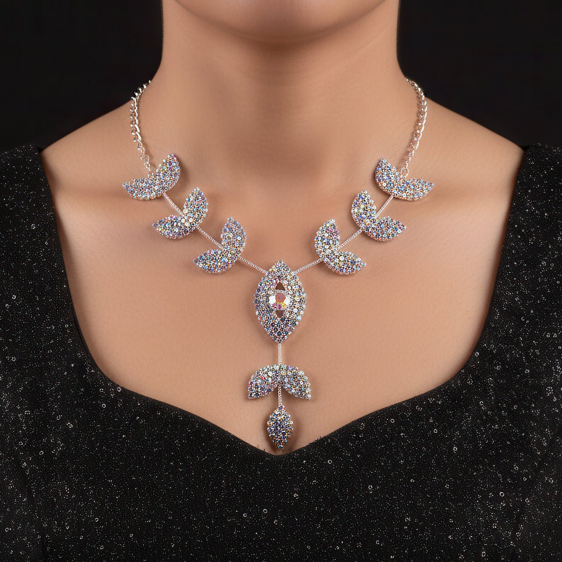 EYRA Necklace Anti-Tarnish Evil Eye Leafy Pattern Set With Earrings