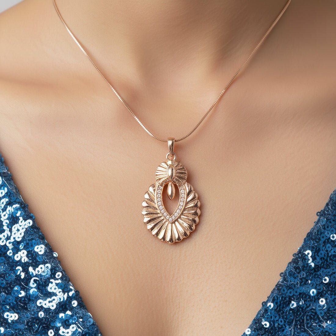 EYRA Necklace Anti-Tarnish Ethnic Embossed Shell Crystal Studded Set With Earrings