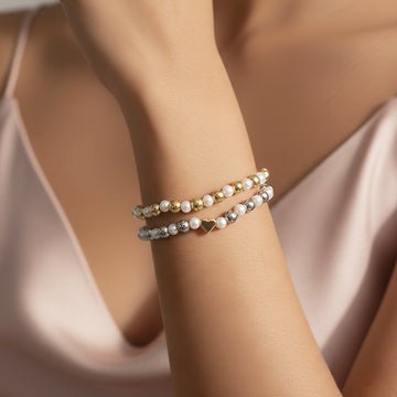 EYRA Bracelet Anti-Tarnish Duo of Stretchable with Pearl & Heart Charm