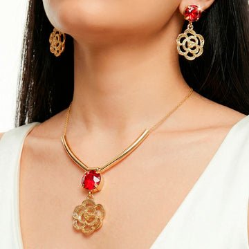 EYRA Necklace Anti-Tarnish Flower Set With Earrings