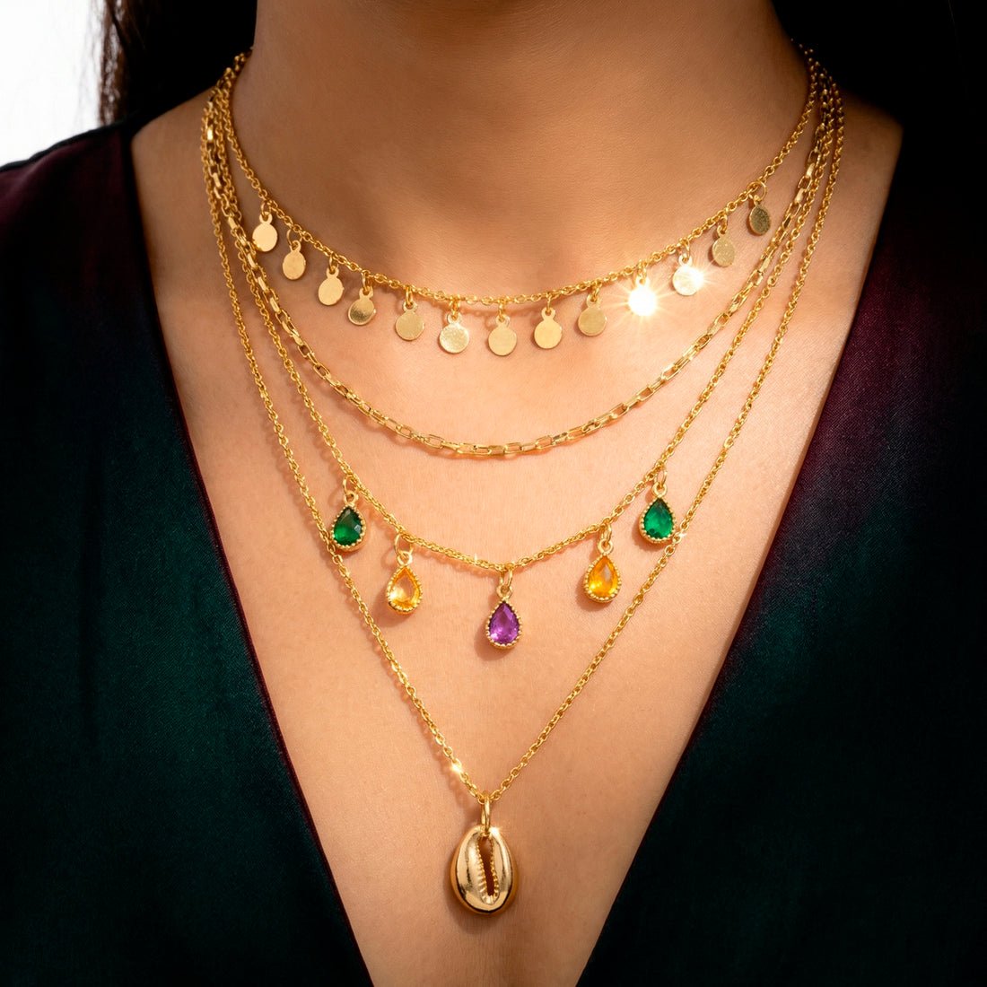 EYRA Necklace Anti-Tarnish Multilayered Crystal Charms