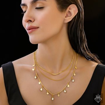 EYRA Necklace Anti-Tarnish Triple Layer Golden Chain & Charms