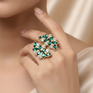 EYRA Ring Anti-Tarnish Leafy Crystal (Adjustable Size)